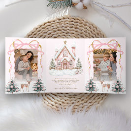 Tarjeta Festiva Tríptica Dulce lazo de coqueta rosa navidad foto del país d