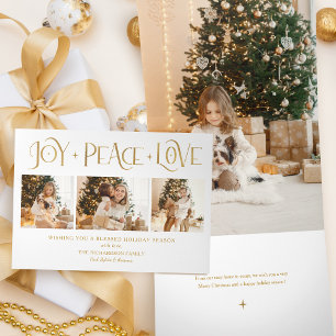 Tarjeta Festiva Tríptica Elegante Alegría Paz Amor Script 3-Fotos