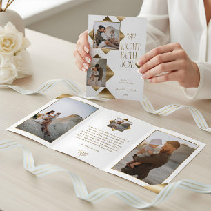 Tarjeta Festiva Tríptica Elegante Estrella Dorada Moderna Fotos de Familia