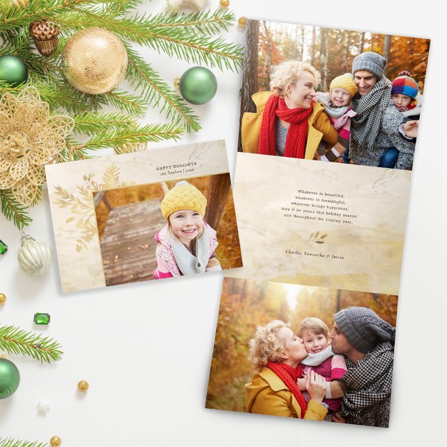 Tarjeta Festiva Tríptica Elegante foto botánica de Navidades de oro (Subido por el creador)