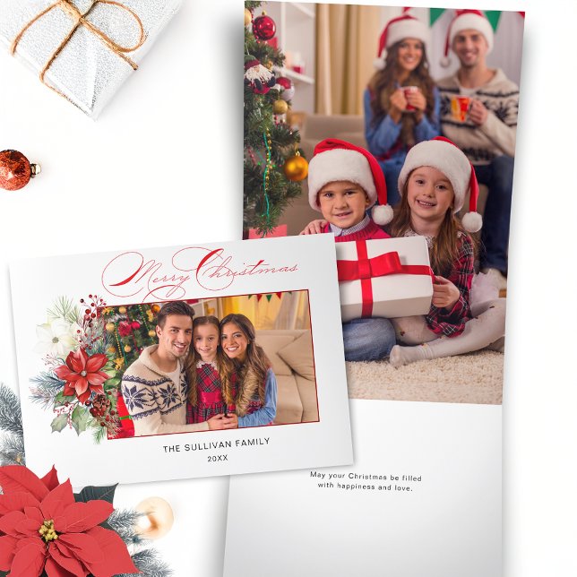 Tarjeta Festiva Tríptica Elegante foto floral de caligrafía navideña (Subido por el creador)