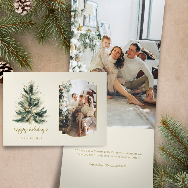 Tarjeta Festiva Tríptica Elegante foto moderna de árbol de Navidad verde y  (Subido por el creador)