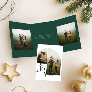 Tarjeta Festiva Tríptica Elegante Tipografía Collage de Fotos Navidad Famil