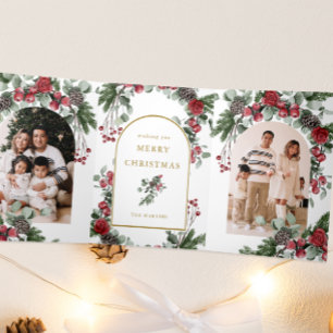 Tarjeta Festiva Tríptica Elegantes Navidades de fotos de flores rojas