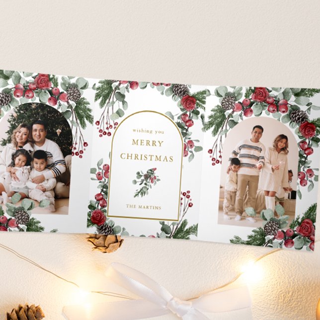 Tarjeta Festiva Tríptica Elegantes Navidades de fotos de flores rojas (Subido por el creador)