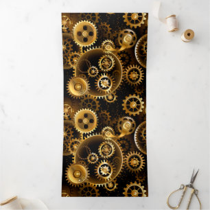 Tarjeta Festiva Tríptica Engranajes de latón Steampunk sin costuras