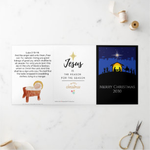 Tarjeta Festiva Tríptica Escena de la Natividad Iglesia de la Estrella Blan