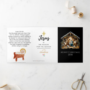 Tarjeta Festiva Tríptica Escena tradicional de la Natividad Iglesia Navidad
