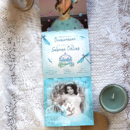 Tarjeta Festiva Tríptica Espinillas singulares Freno Turquesa Quinceañera