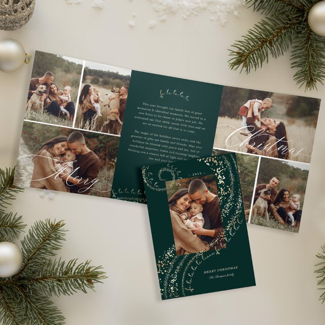 Tarjeta Festiva Tríptica Fa La La Magical Navidades Carol Photo Gallery (Fa La La Magical Christmas Carol Photo Gallery Tri-Fold Holiday Card)