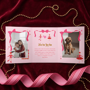 Tarjeta Festiva Tríptica Fa La Nutcracker Ballet Lazo Rosa Foto Navidad