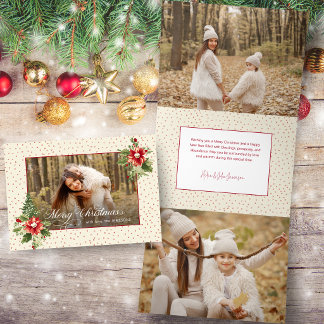Tarjeta Festiva Tríptica Felicitación Navideña Retro Vintage Floral en Colo