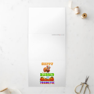 Tarjeta Festiva Tríptica Feliz Bendecido Y Agradecido