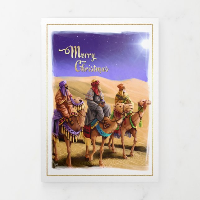 Tarjeta Festiva Tríptica Feliz Navidad. Arte de Natividad Africano-American (Foto de portada)