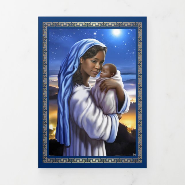 Tarjeta Festiva Tríptica Feliz Navidad. Arte de Natividad Africano-American (Foto de portada)