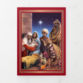Tarjeta Festiva Tríptica Feliz Navidad. Arte de Natividad Africano-American
