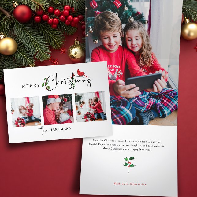 Tarjeta Festiva Tríptica Feliz Navidad Caligrafía Botánica 3 Foto (Subido por el creador)