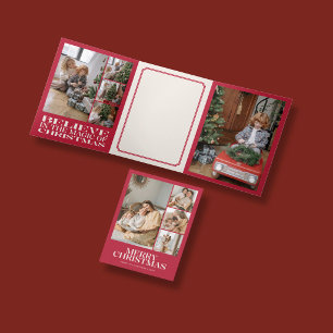Tarjeta Festiva Tríptica Feliz Navidad Elegante 10 Foto Rojo Negrita