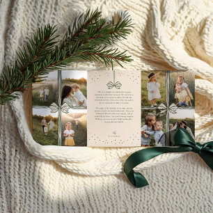 Tarjeta Festiva Tríptica Feliz Navidad Elegante Bow Presente Collage de fot