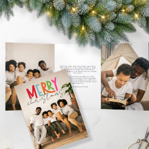 Tarjeta Festiva Tríptica Feliz Navidad Foto y Texto Personalizados