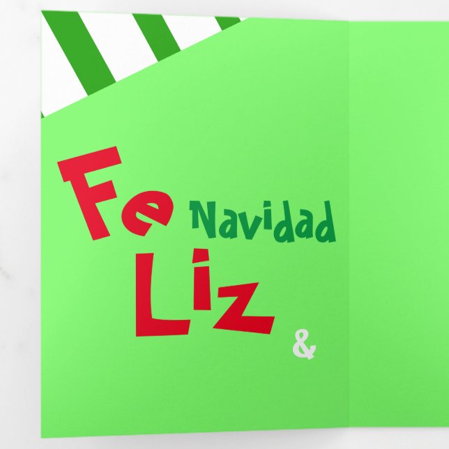 Tarjeta Festiva Tríptica Feliz Navidad Fotos navideñas en español (Interior primer panel)