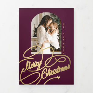 Tarjeta Festiva Tríptica Feliz Navidad multi foto familiar resumen del año 