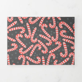 Tarjeta Festiva Tríptica Feliz Navidad Peppermint Candy Canes Snowflakes