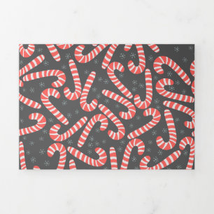 Tarjeta Festiva Tríptica Feliz Navidad Peppermint Candy Canes Snowflakes