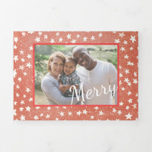 Tarjeta Festiva Tríptica Feliz Navidad Pequeñas Estrellas Blancas Candy Fot