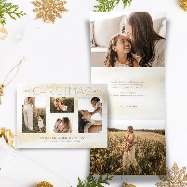 Tarjeta Festiva Tríptica Festive Gold Stardust Navidades multifoto (Subido por el creador)
