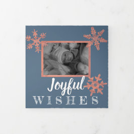 Tarjeta Festiva Tríptica Festividad de copo de nieve Rústico azul moderno 3