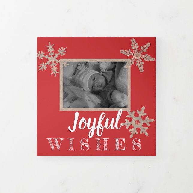 Tarjeta Festiva Tríptica Festividad de copo de nieve Rústico Rojo Moderno 3 (Foto de portada)