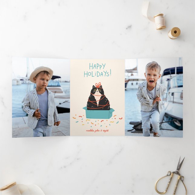 Tarjeta Festiva Tríptica Festividad de gato (Interior)