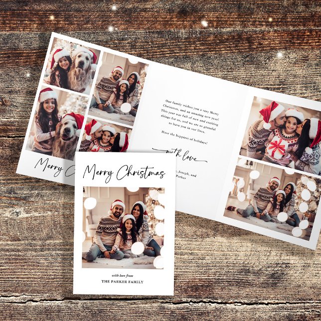 Tarjeta Festiva Tríptica Firma moderna | Fotografía múltiple en blanco y ne (A black and white, simple and stylish multi-photo trifold Christmas card)