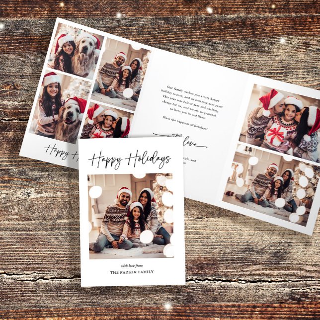 Tarjeta Festiva Tríptica Firma moderna | Fotografía múltiple en blanco y ne (A black and white, simple and stylish multi-photo trifold holiday card)