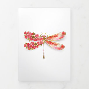 Tarjeta Festiva Tríptica Flor libélula con sakura de joyas