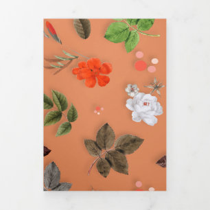 Tarjeta Festiva Tríptica Flores amarillas y rosas blancas 25