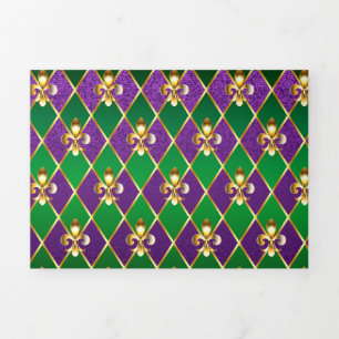 Tarjeta Festiva Tríptica Fondo de Joyería Mardi Gras