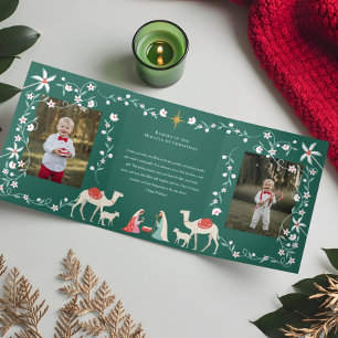 Tarjeta Festiva Tríptica Foto de la familia de la escena de la Natividad re
