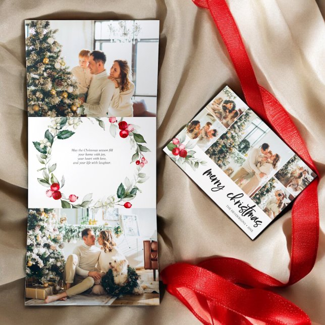 Tarjeta Festiva Tríptica Foto de Morerry Christmas Berry Leaves (Subido por el creador)