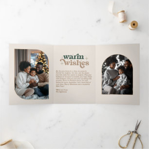 Tarjeta Festiva Tríptica Foto de Navidad Retro Chic Evergreen Acogedor