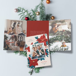 Tarjeta Festiva Tríptica Foto de Navidades de Poinsettias pintadas