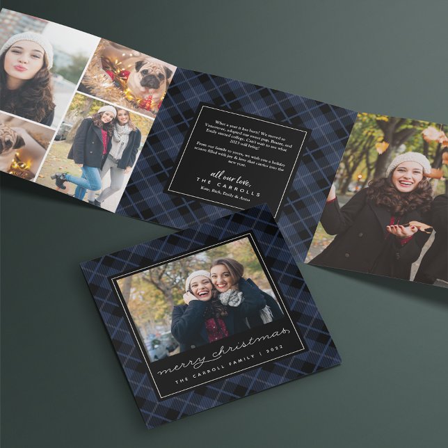 Tarjeta Festiva Tríptica Foto de Navy Blue Tartan Plaid (Subido por el creador)
