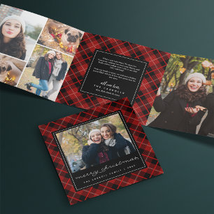 Tarjeta Festiva Tríptica Foto de Red Tartan Plaid