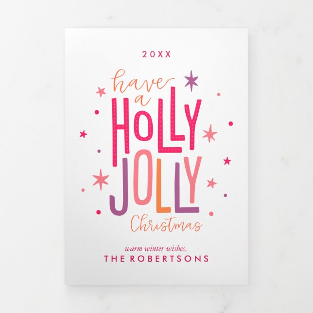 Tarjeta Festiva Tríptica Foto familiar de Holly Jolly Navidades (Foto de portada)