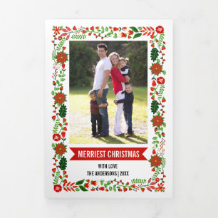 Tarjeta Festiva Tríptica Fotos de los Navidades de la poinsettia roja más N