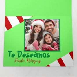 Tarjeta Festiva Tríptica Fotos Feliz Navidad Español Navidad