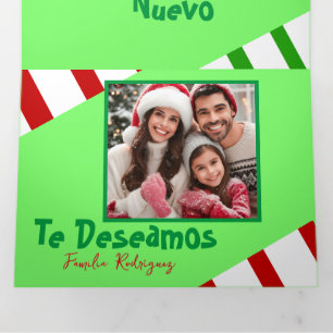 Tarjeta Festiva Tríptica Fotos Feliz Navidad Español Navidad
