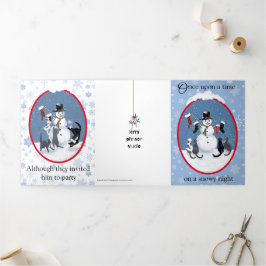 Tarjeta Festiva Tríptica Gatos y muñeco de nieve divertido ChristmasTri-Fo