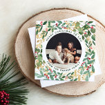 Tarjeta Festiva Tríptica Gilded Greenery White | Multi Photo Christmas<br><div class="desc">The cover of this gorgeous tri-fold multi-photo holiday card features a lush, festive wreath of gold leaves, Christmas greenery, and red holly berries on a modern white background. Your personal family photo goes in the center along with a "Merry Christmas" greeting and your names. Including the inside, there is room...</div>